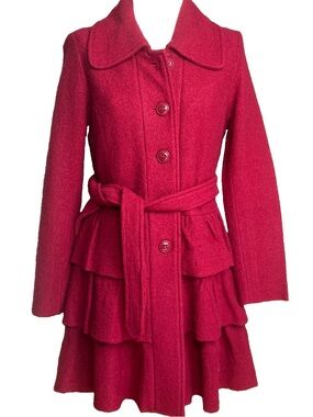 Cynthia Rowley Red 100% Wool Belted Jacket